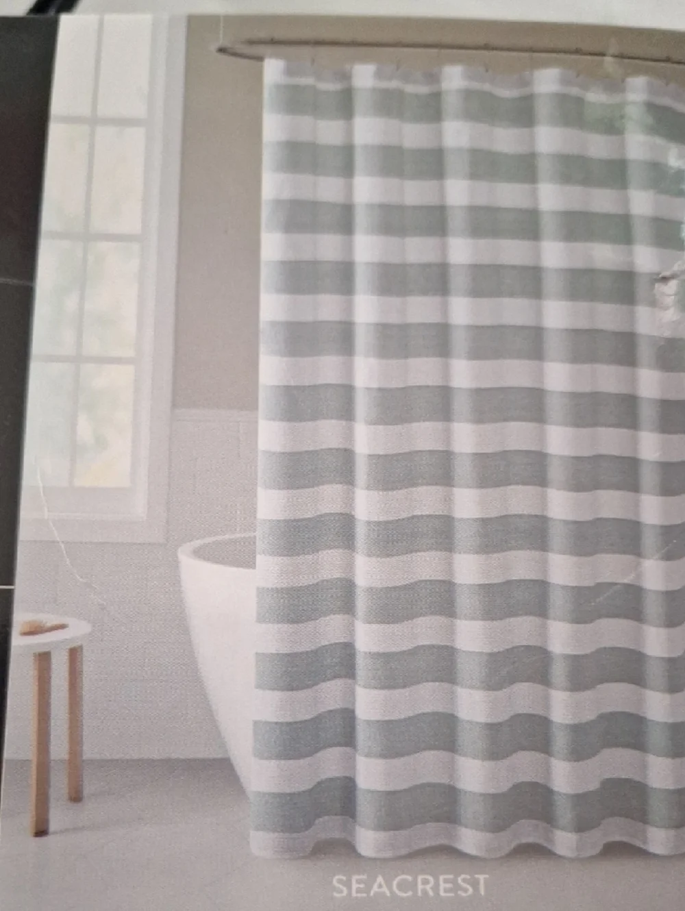 VC New York Seacrest Sage Green and White Striped Shower Curtain